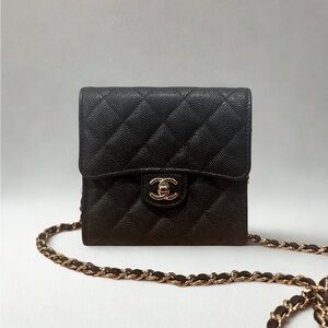 Chanel Mini Square Wallet on Chain – Black Caviar, Made in France-NEW!
